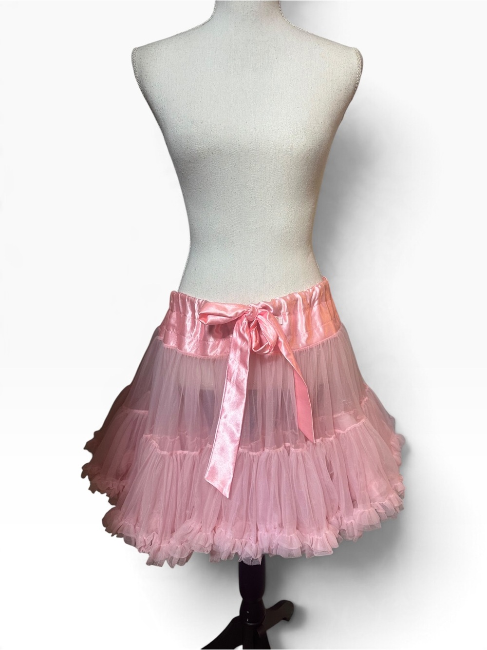 Pink Tiered Tulle Skirt crinoline petticoat with Satin Waist Tie